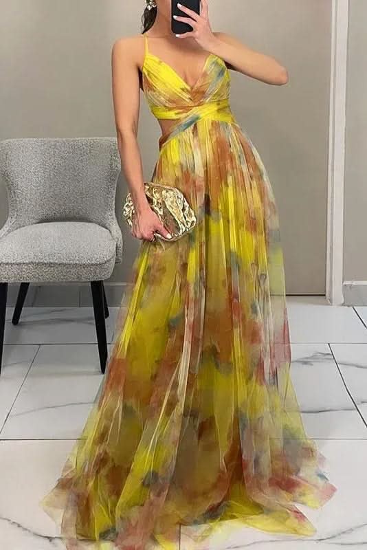 Grace | Lebendiges Maxikleid aus Tüll mit Aquarellblumenmuster 3