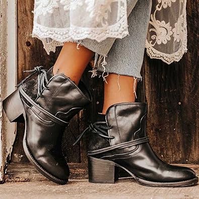 Harlow | Damen Western-Stiefeletten Blockabsatz Schnürstiefeletten Vielseitig 1