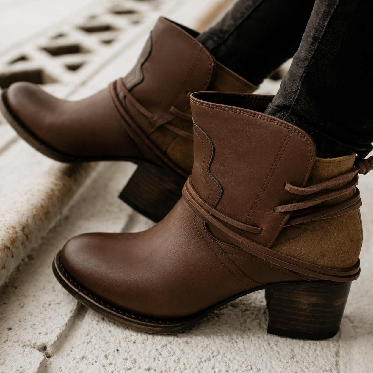 Harlow | Damen Western-Stiefeletten Blockabsatz Schnürstiefeletten Vielseitig 2
