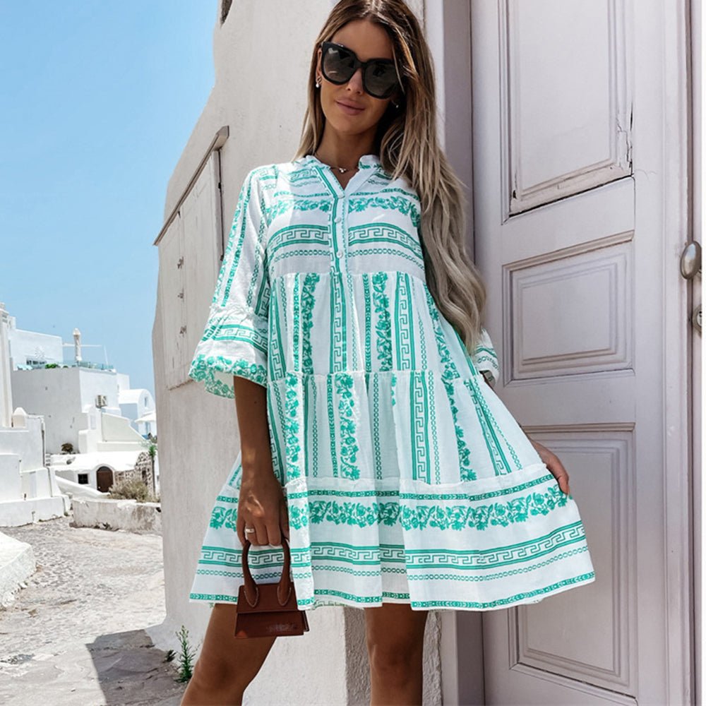 Harper | Boho-Minikleid mit Stufenmuster und Print 1