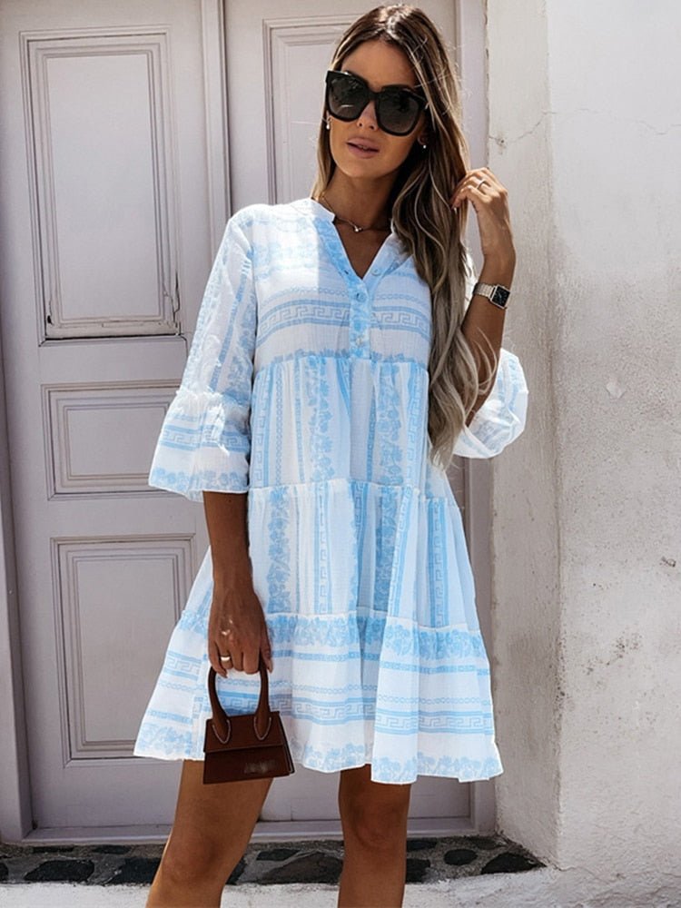 Harper | Boho-Minikleid mit Stufenmuster und Print 2