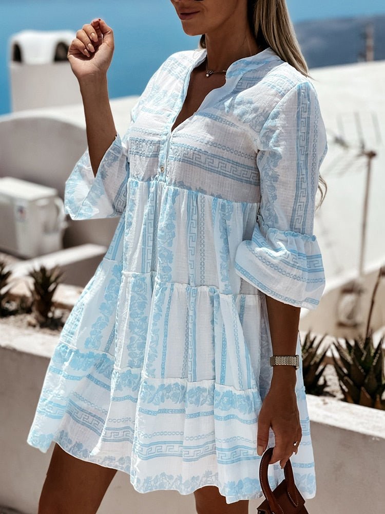 Harper | Boho-Minikleid mit Stufenmuster und Print 5