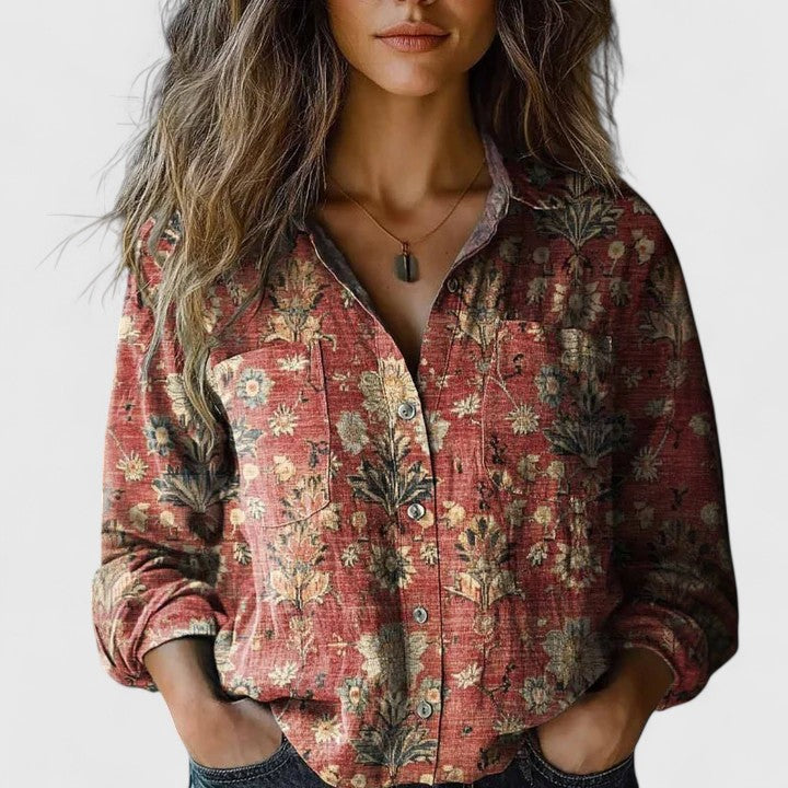 Herbst | Vintage Floral Shirt Langarm Damen Casual Stil 0