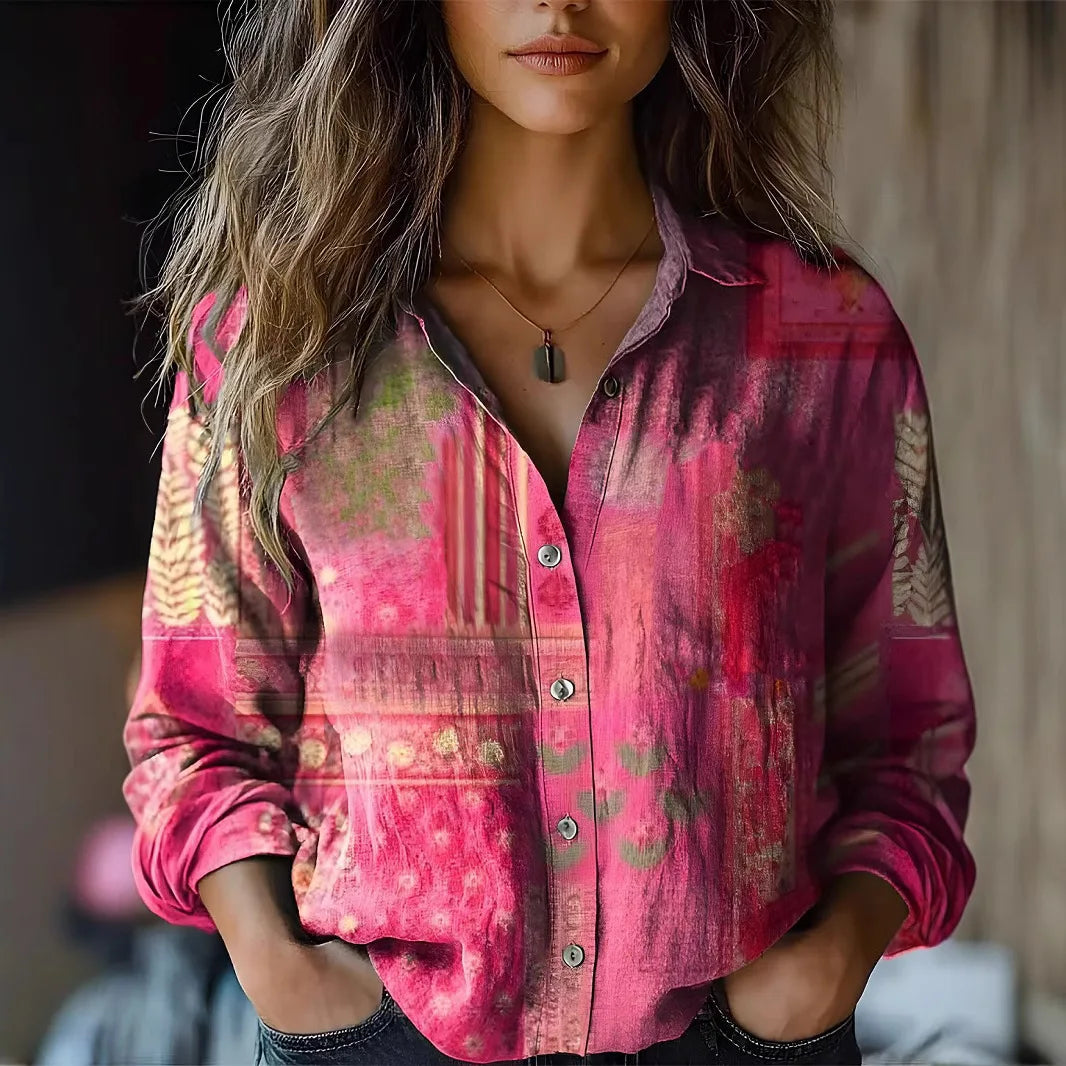 Herbst | Vintage Floral Shirt Langarm Damen Casual Stil 1