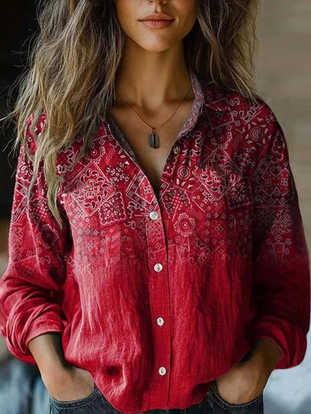 Herbst | Vintage Floral Shirt Langarm Damen Casual Stil 8