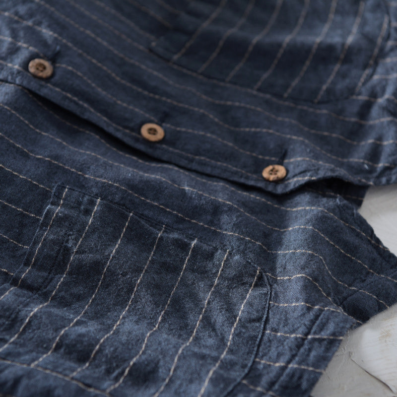 Herren Weste Gestreift Leinen-Look 5