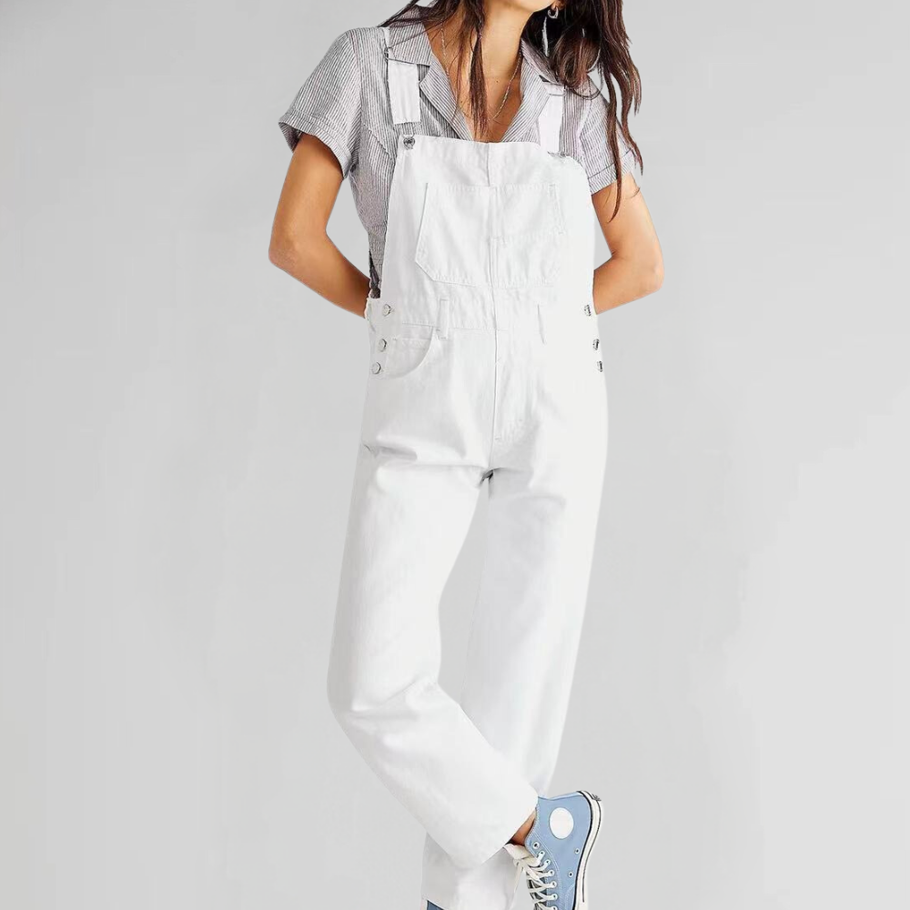 Hilda | Figurbetonte Damen-Latzhose aus strapazierfähigem Denim mit Kreuzträger-Design 4