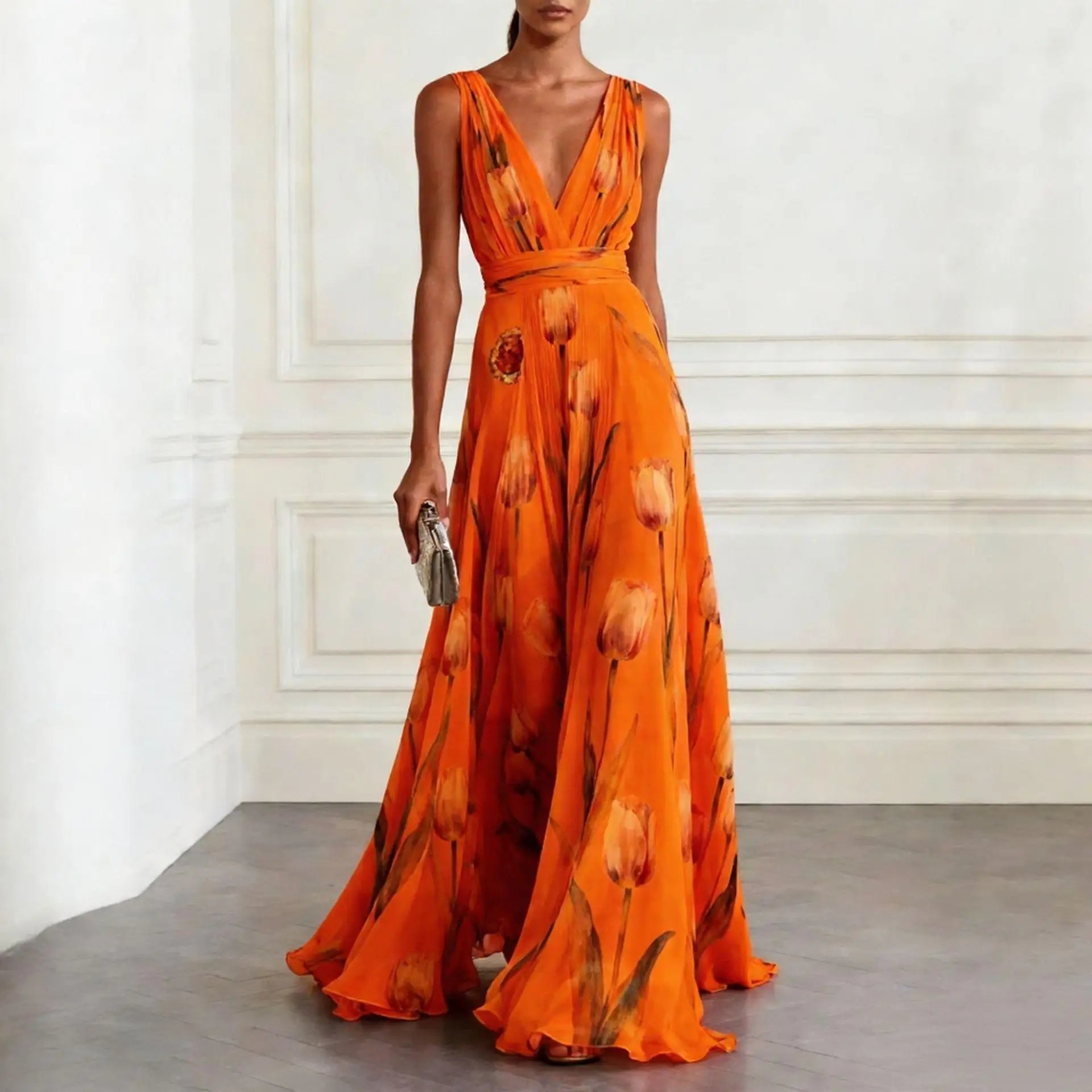 Isabella | Elegantes Maxikleid Festlich für Hochzeitsgäste – Fließender Chiffon mit Botanischem Druck 4