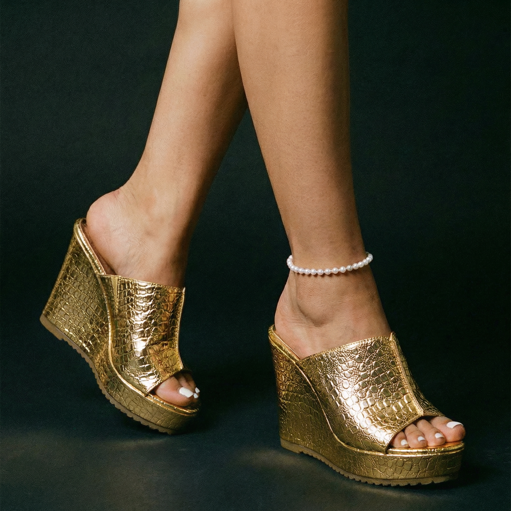 Isadora | Elegante, Bequeme & Glamouröse Goldene Plateau-Keilsandalen für Damen 5