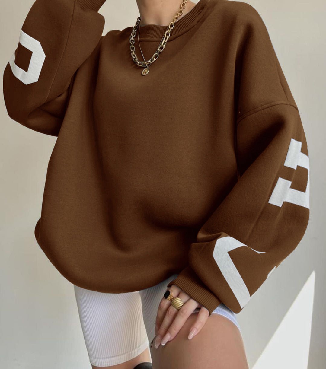 Isla | Oversized Damen-Pullover mit Fleecefutter, Rundhalsausschnitt und College-Ärmeln 4