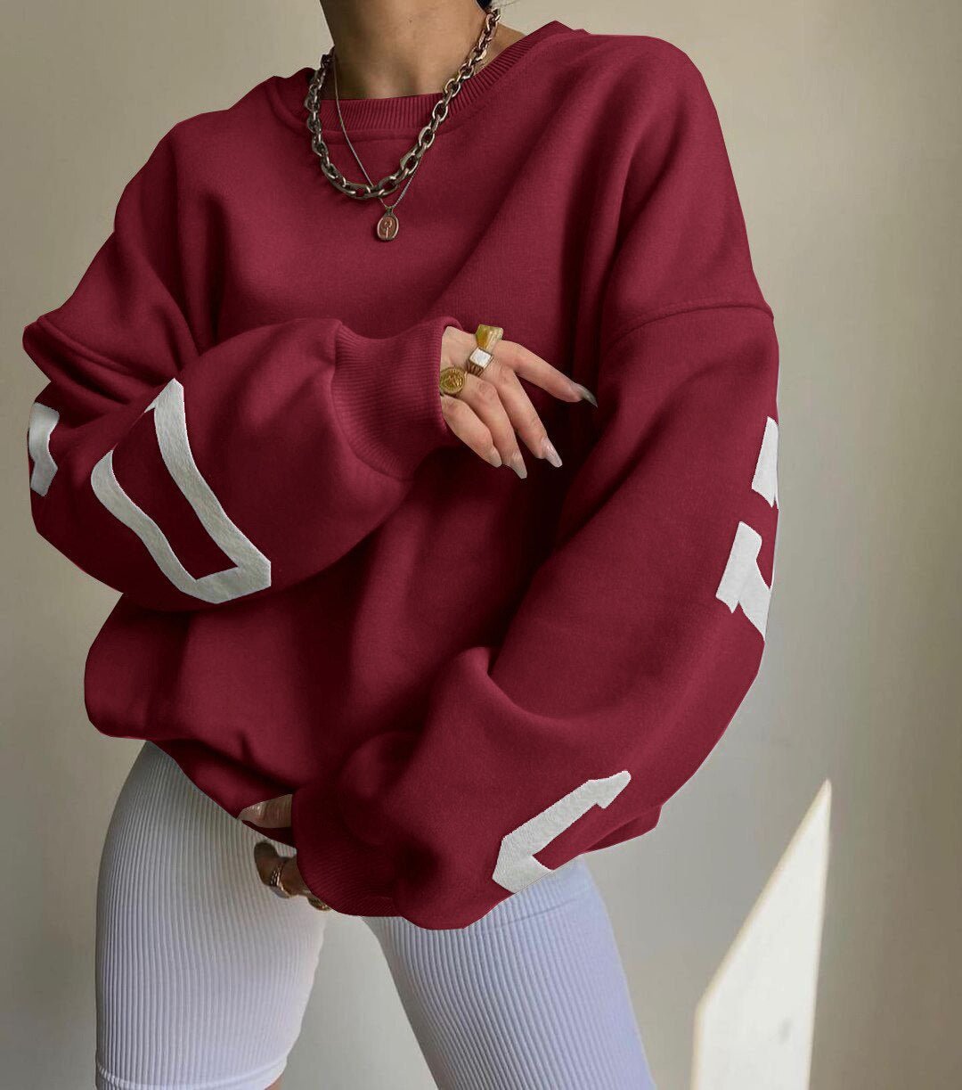 Isla | Oversized Damen-Pullover mit Fleecefutter, Rundhalsausschnitt und College-Ärmeln 5