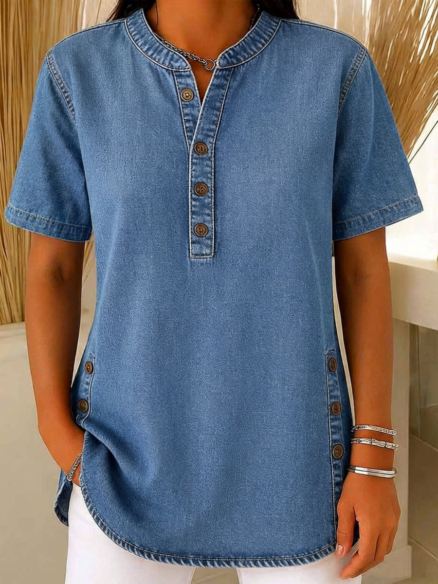 Juniper | Elegante, Bequeme Damenbluse mit Kurzarm und Henley-Ausschnitt 0