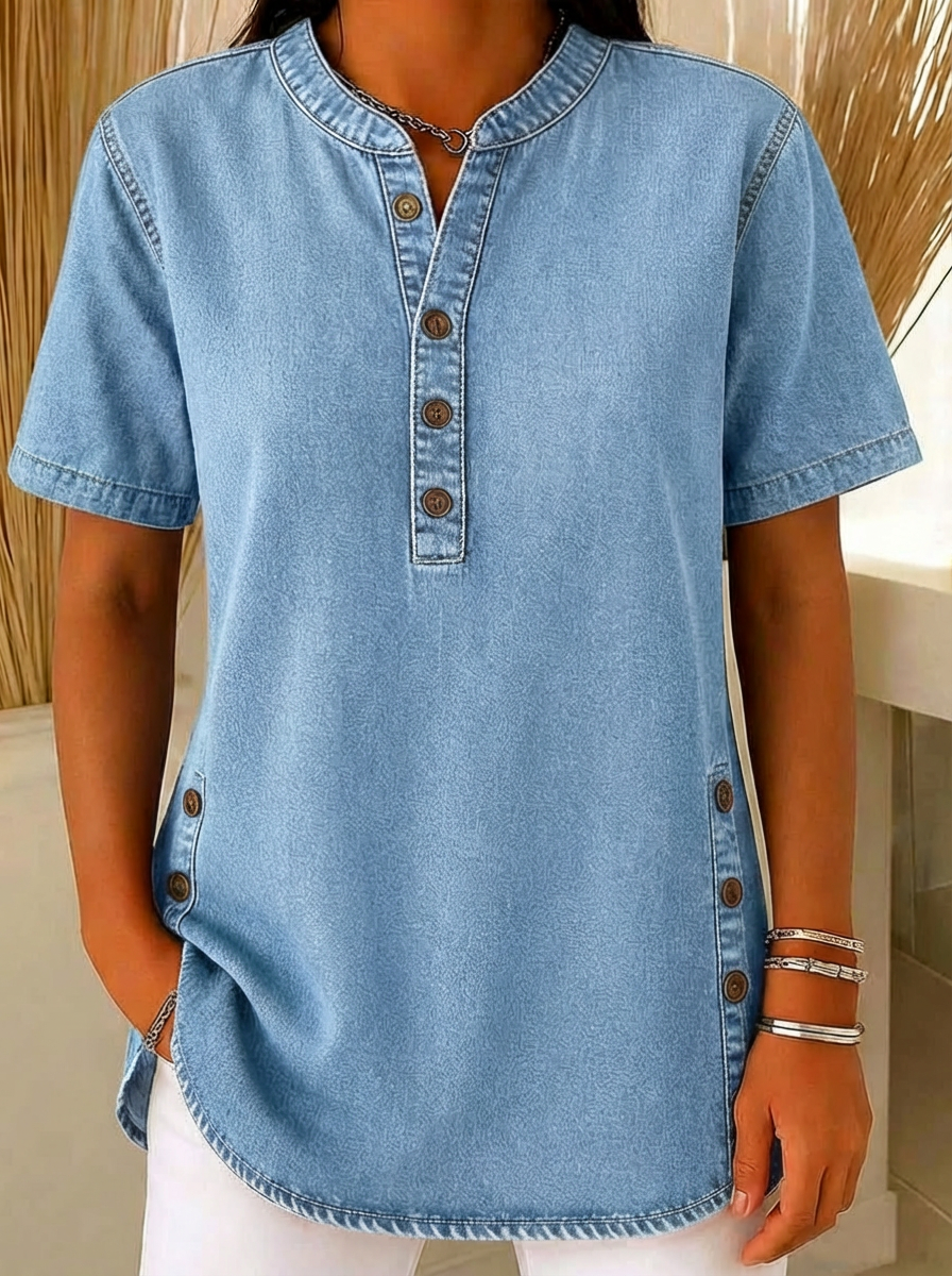 Juniper | Elegante, Bequeme Damenbluse mit Kurzarm und Henley-Ausschnitt 1