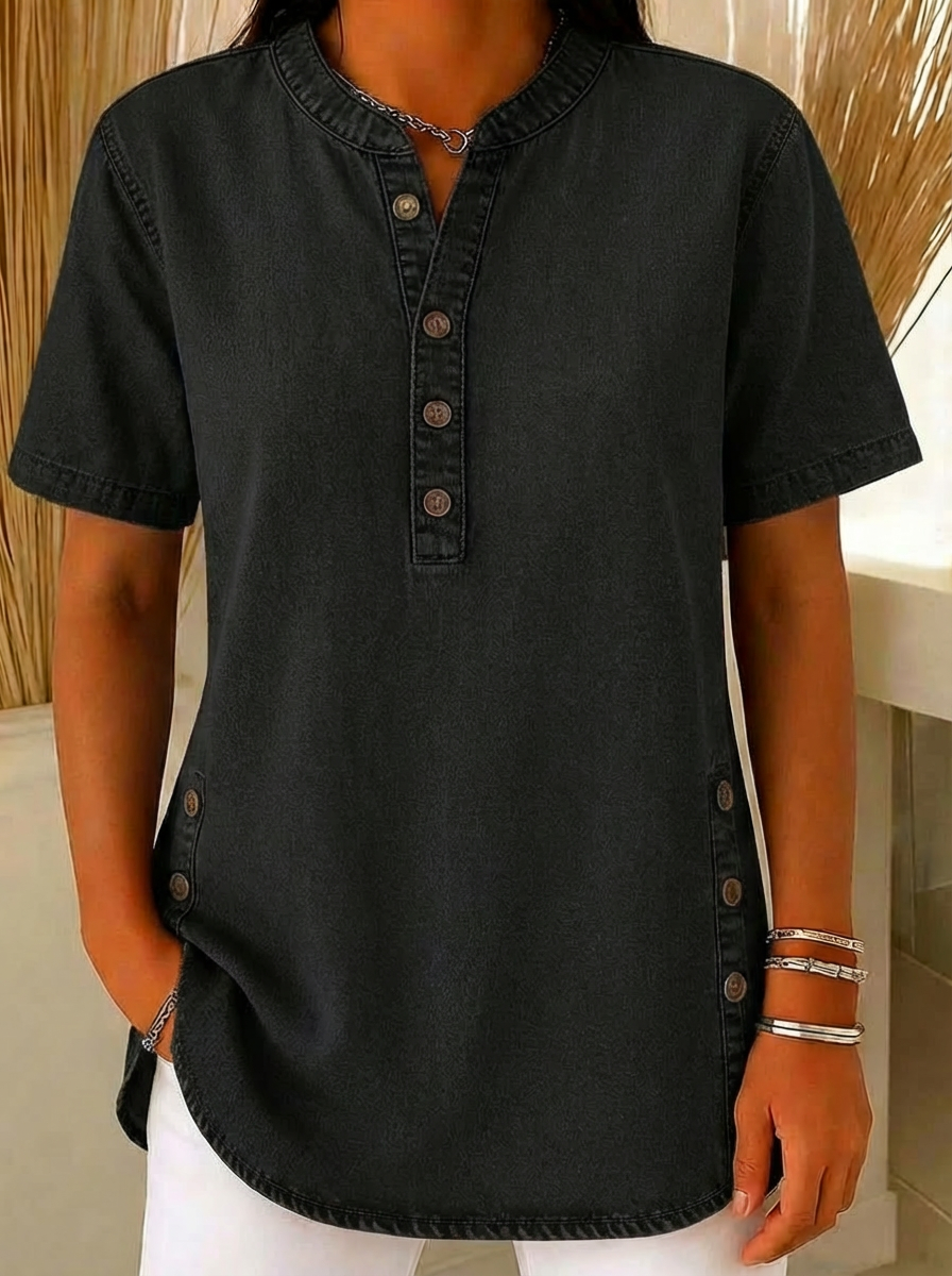Juniper | Elegante, Bequeme Damenbluse mit Kurzarm und Henley-Ausschnitt 2