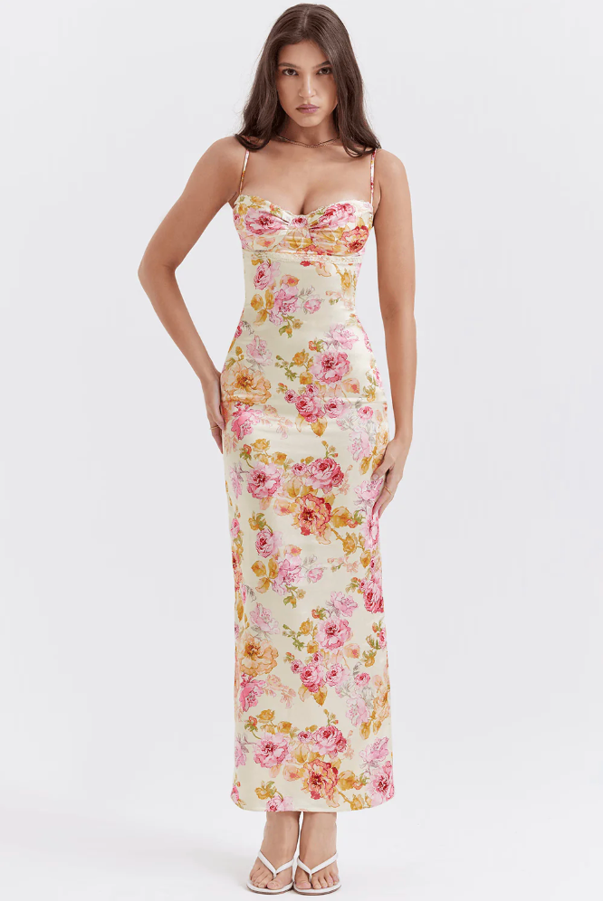 Kira | Damen Kleid Sommerkleider Spaghettiträger Elegant Hochzeitsgast 0
