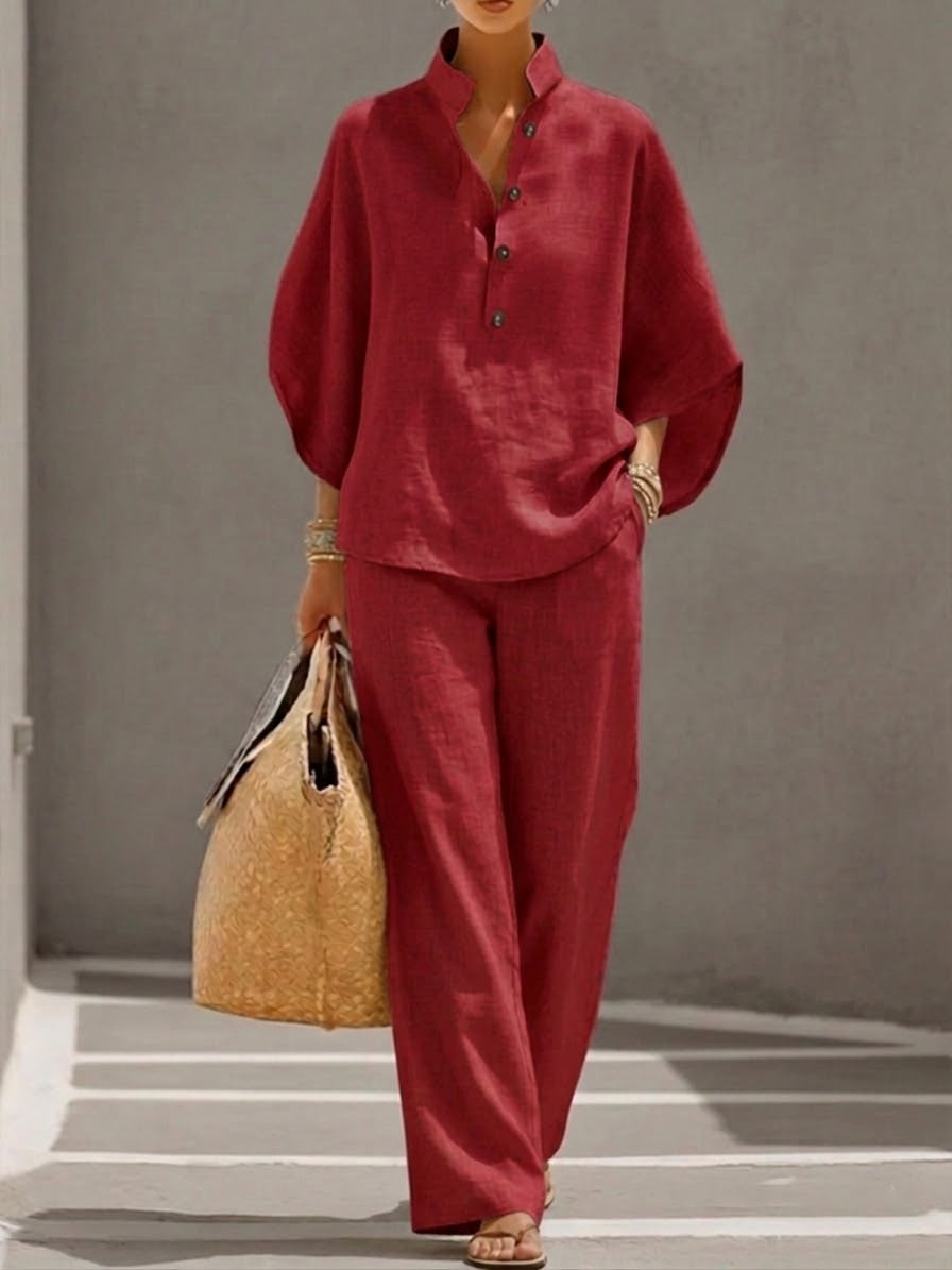 Liana | Damen Set Elegant Sommer Luftig Relaxed Fit Palazzo-Hose 5