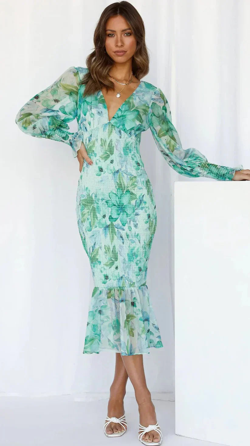 Lina | Damenkleid Hochzeitsgast Festlich Blumenmuster Elegant Fließend 5