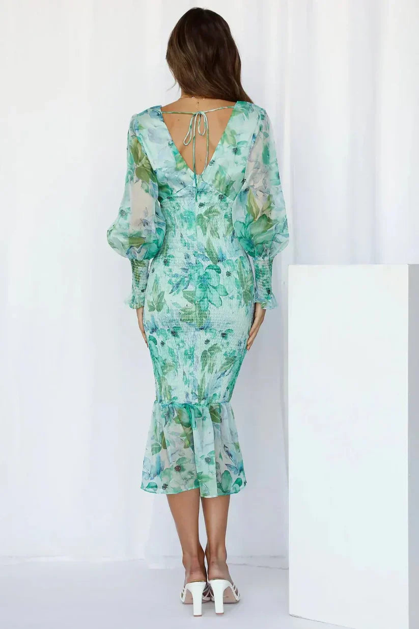 Lina | Damenkleid Hochzeitsgast Festlich Blumenmuster Elegant Fließend 6