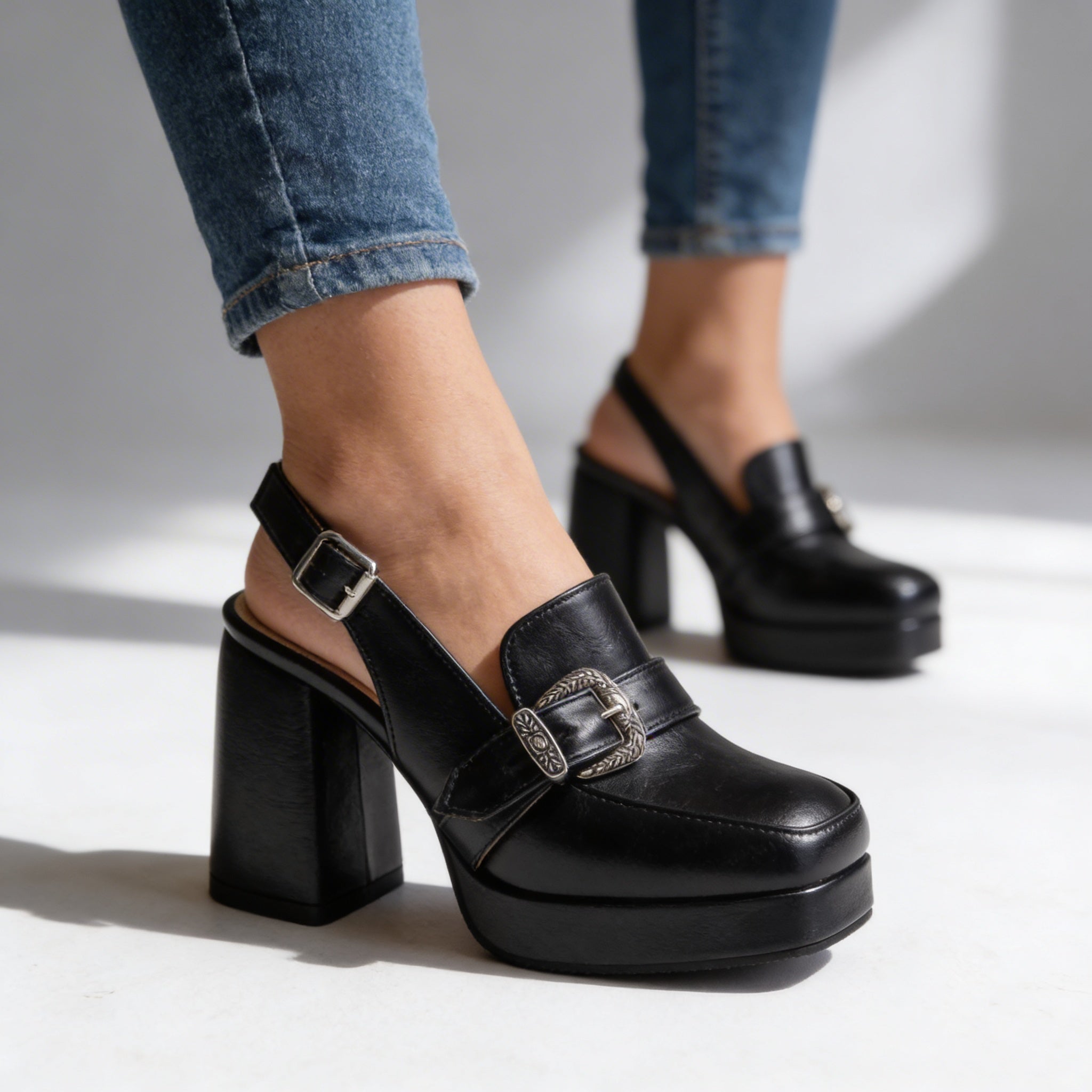 Liora | Damen Loafer Slingback Schwarz Blockabsatz Elegant Casual 5