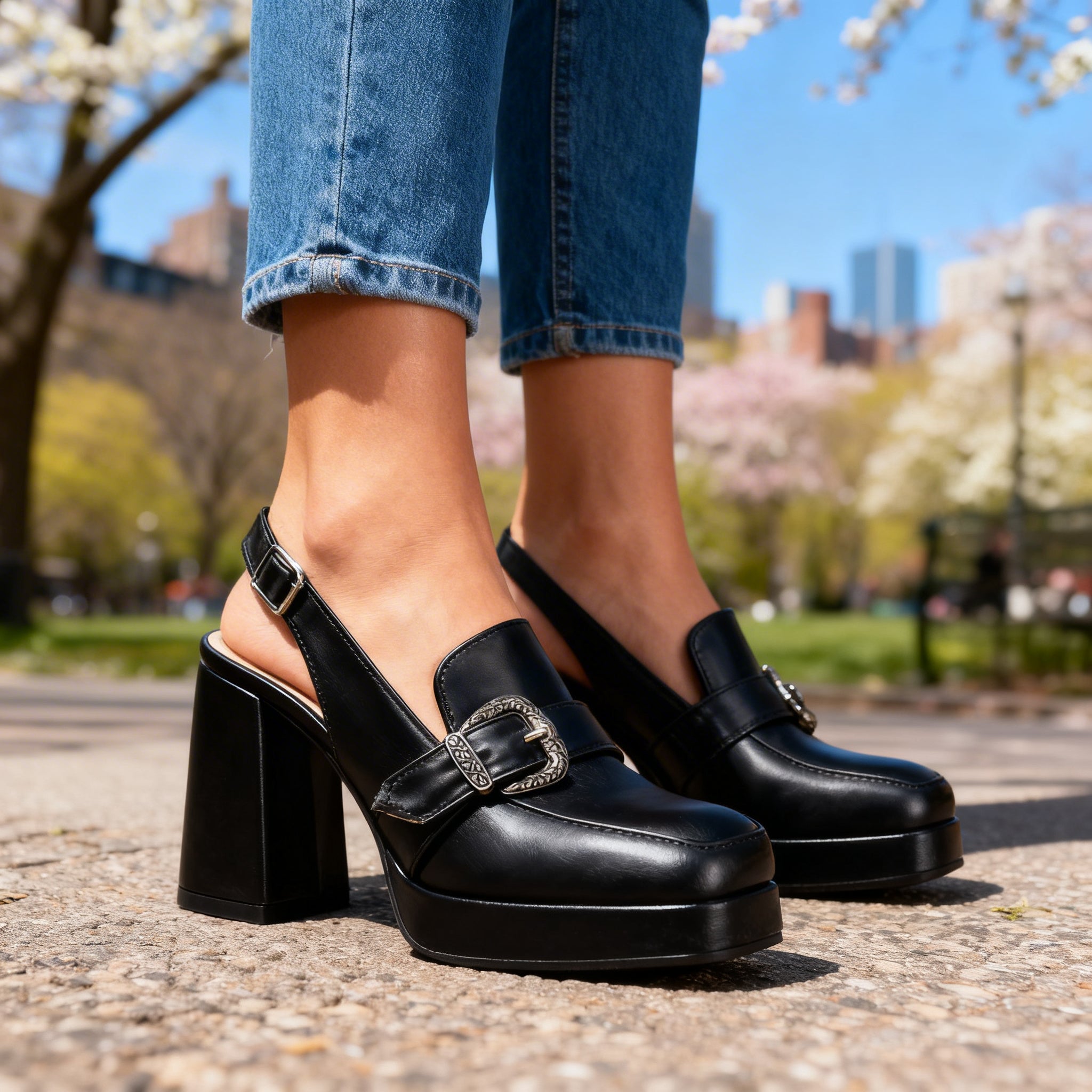 Liora | Damen Loafer Slingback Schwarz Blockabsatz Elegant Casual 8