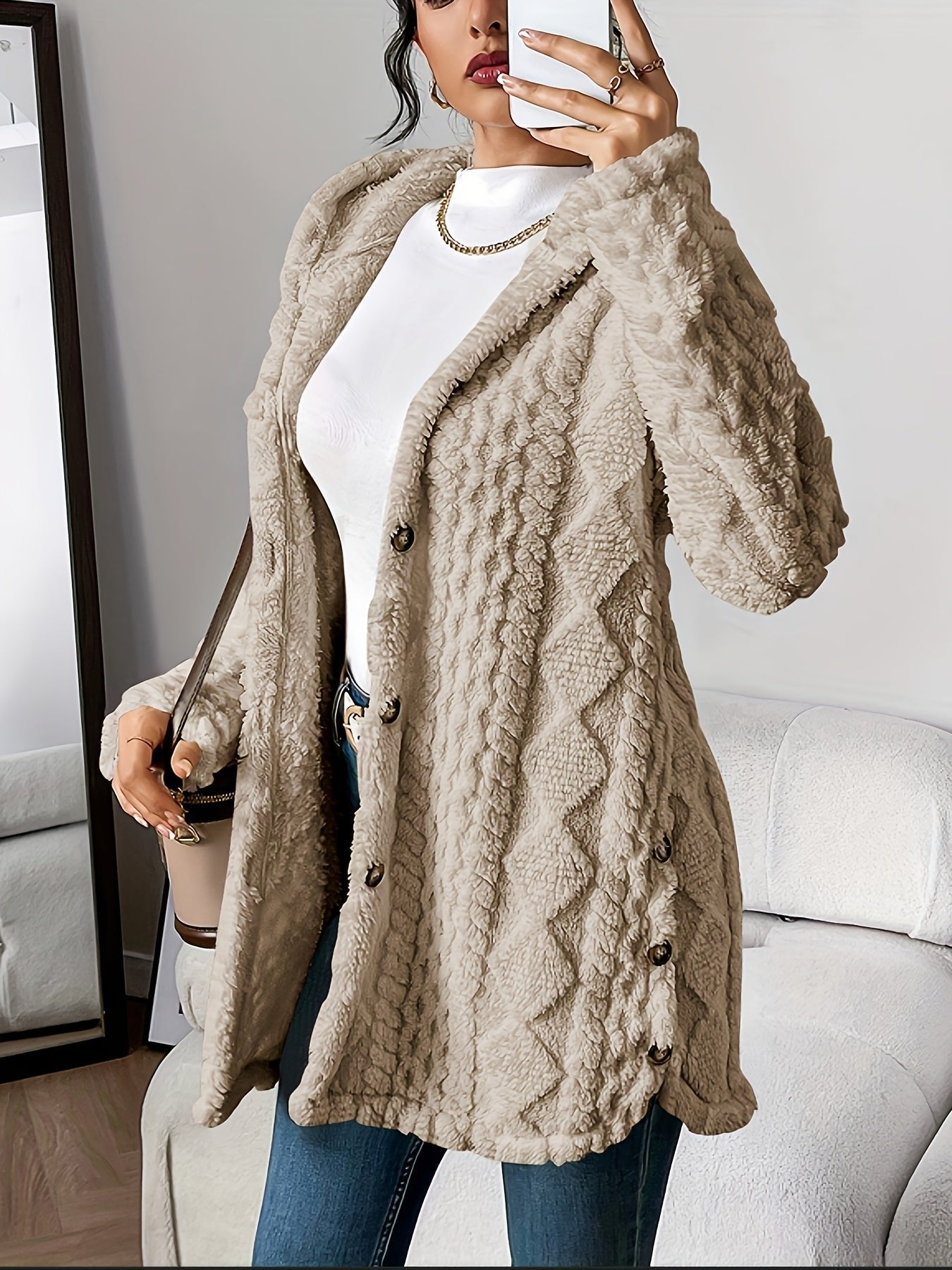Luna | Bequemer, langer Fleece-Cardigan mit Kapuze 9