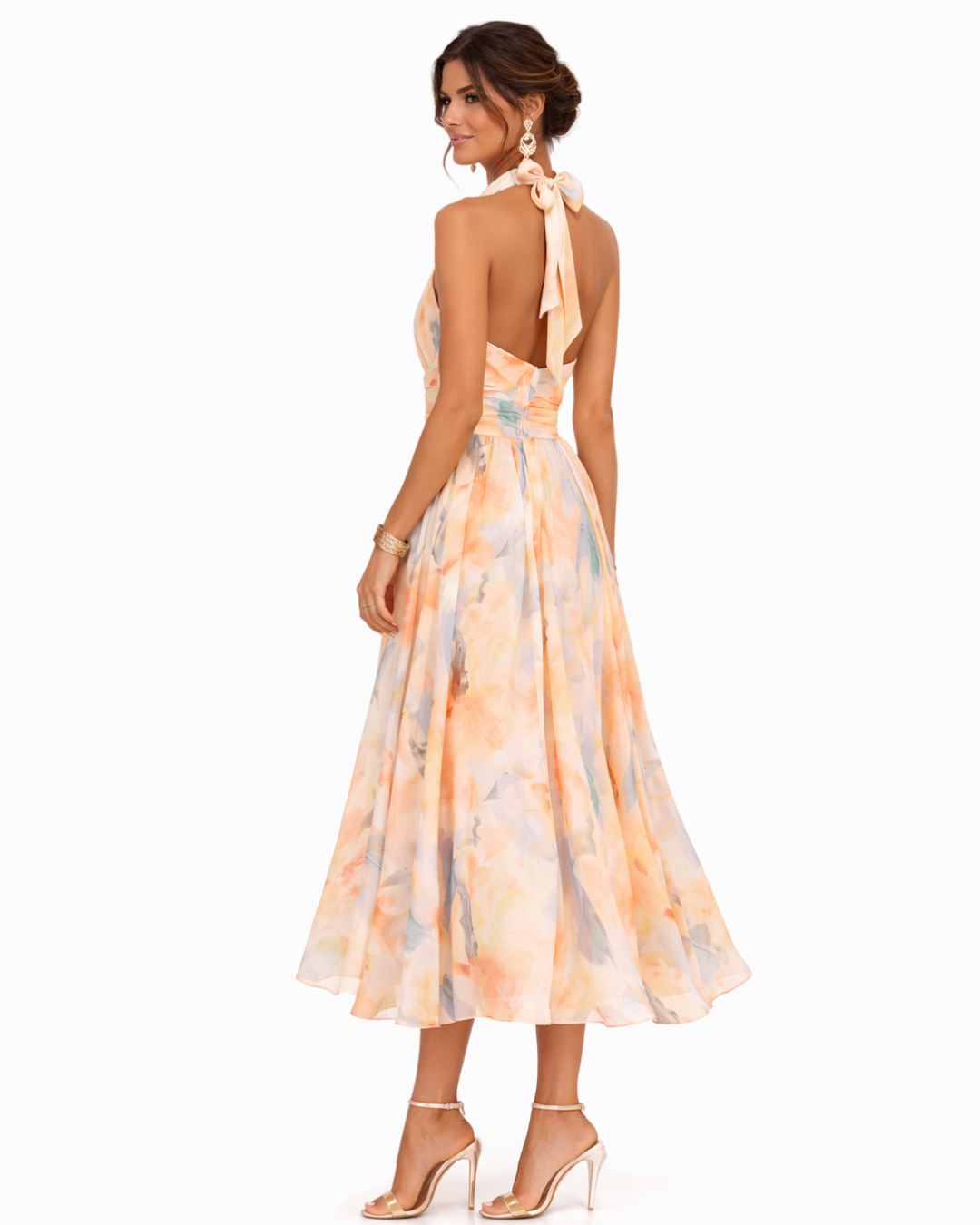 Luna | Maxikleid Sommer Aquarelldruck Elegant Neckholder Fit 3