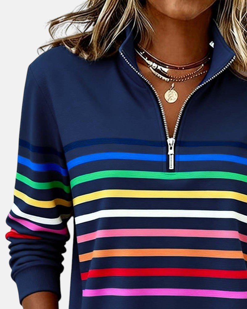 Madison | Damen-Sweatshirt mit Viertelreißverschluss, gestreift, langärmlig 8