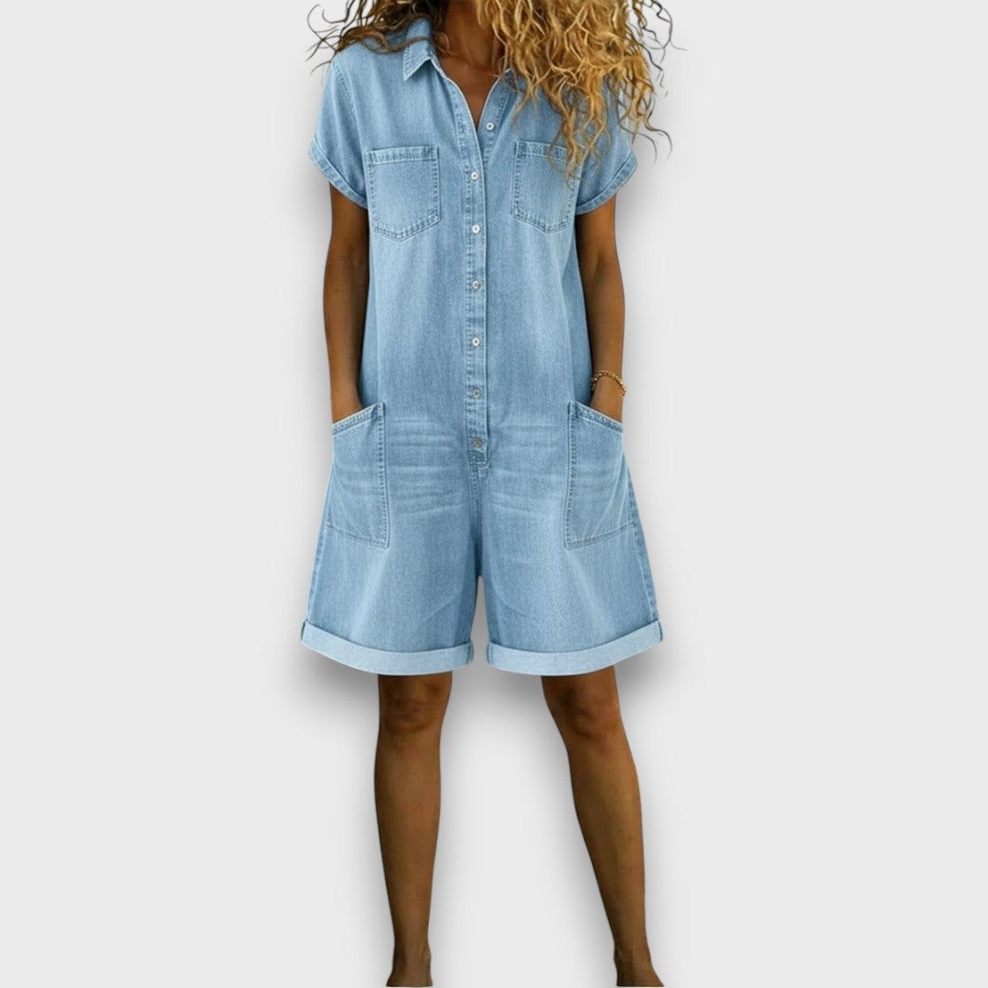Mara | Jumpsuit Damen Sommer Kurz Bequem Lässig Denim-Look 5
