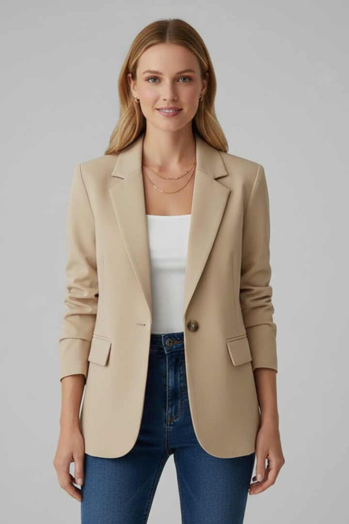 Marisol | Eleganter Langblazer Damen – Schwarz mit Fallendem Revers und Langen Ärmeln 8