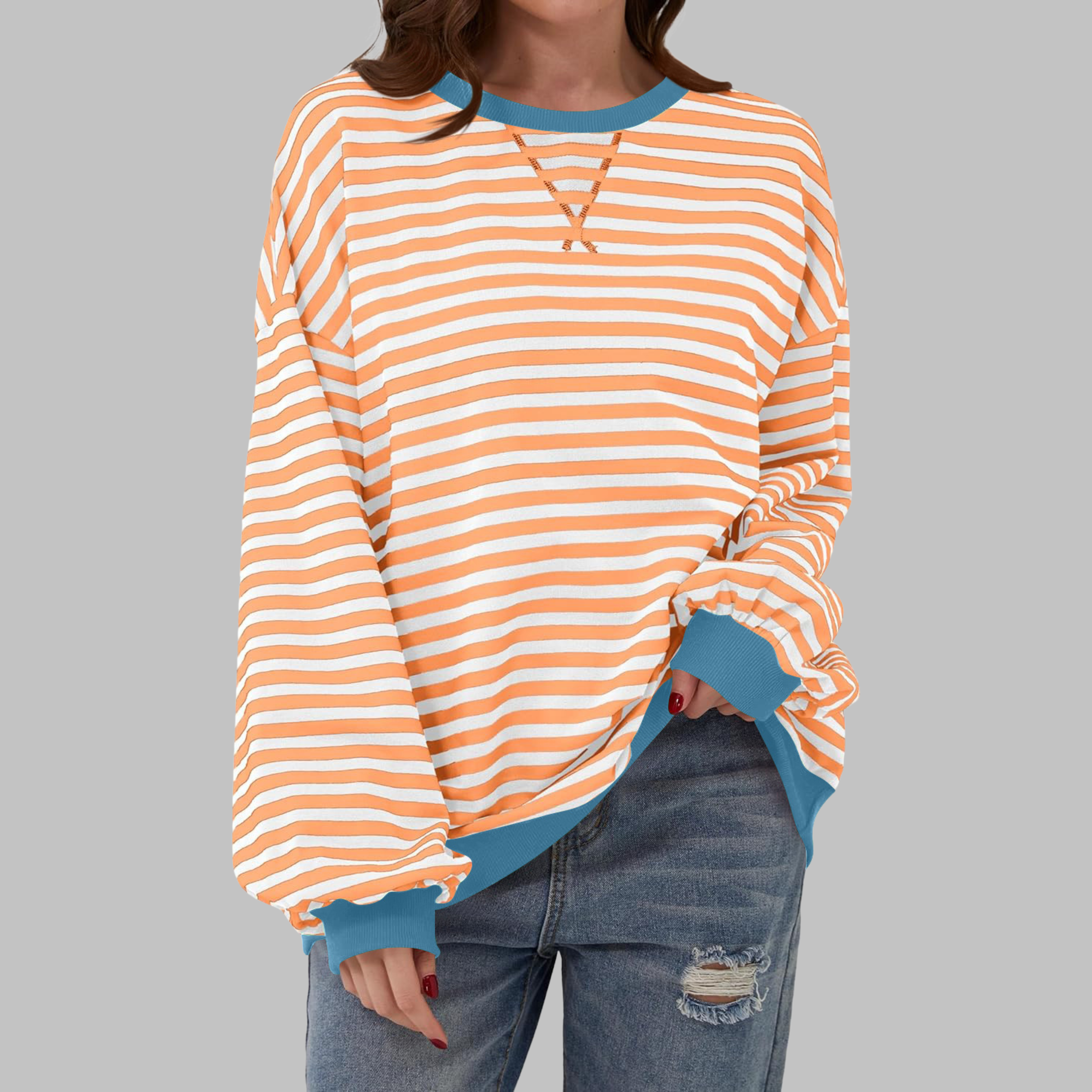 Marlow | Retro, Bequem & Stilvoll Sweatshirt Damen – Rosa-Weiße Streifen 3