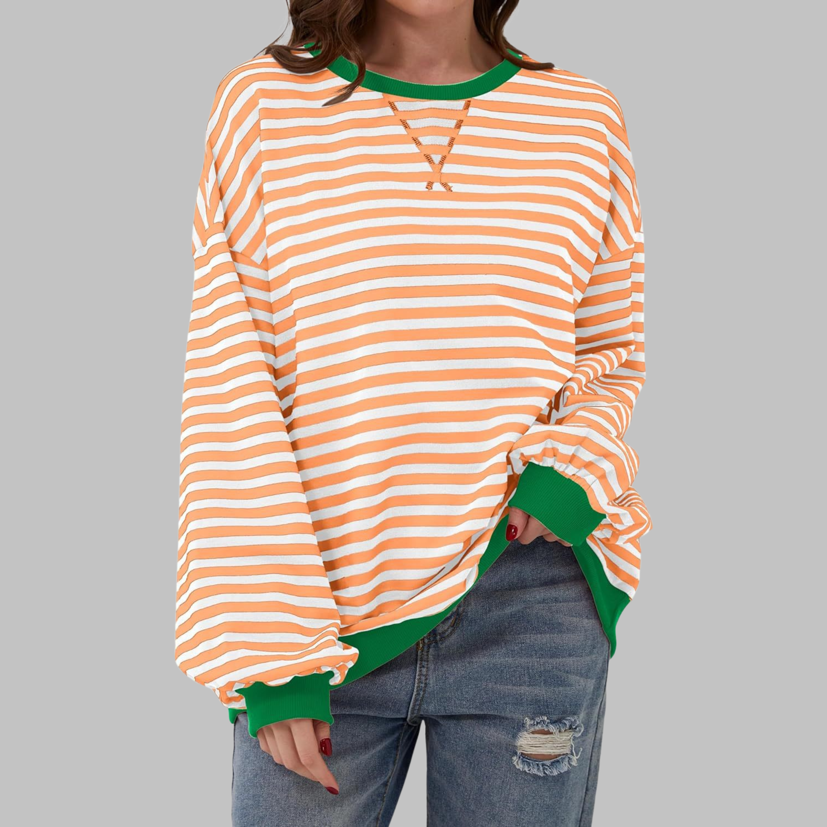 Marlow | Retro, Bequem & Stilvoll Sweatshirt Damen – Rosa-Weiße Streifen 8