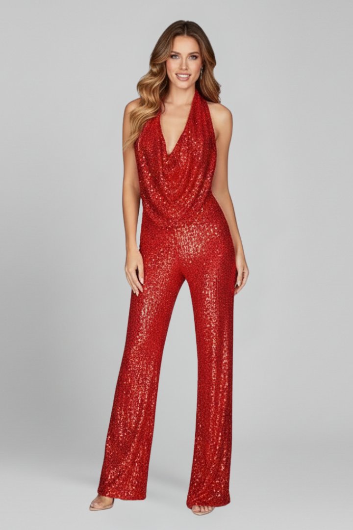 Maya | Glamouröser und schimmernder Pailletten-Halter-Jumpsuit 7