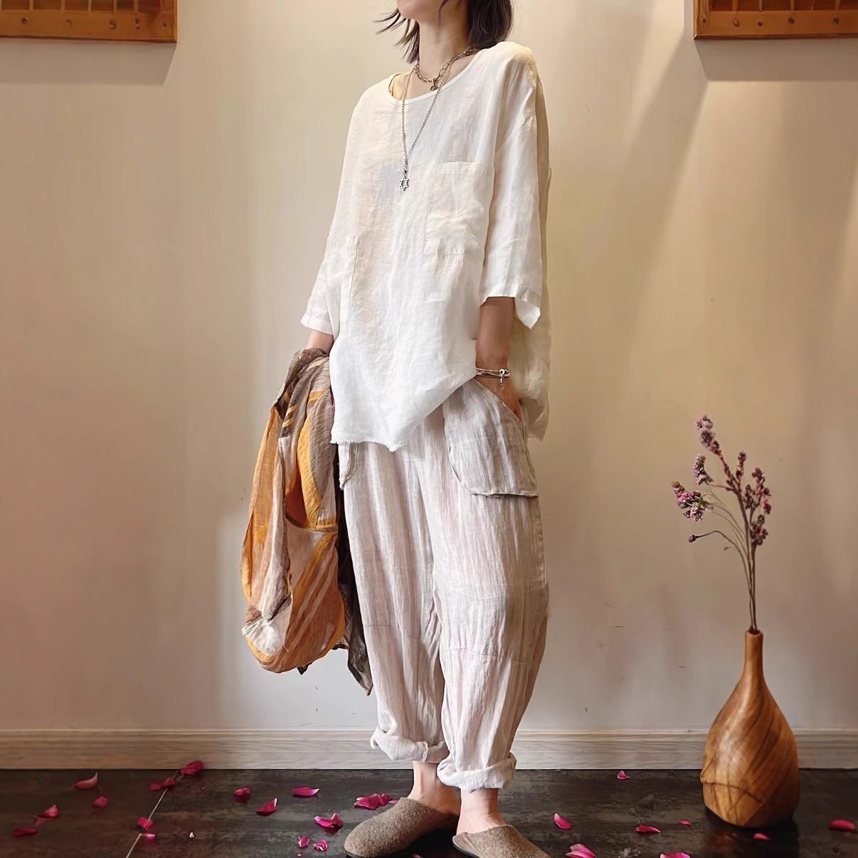 Mila | Lässige Leinen-Tunika-Tops mit aufgesetzten Taschen 2