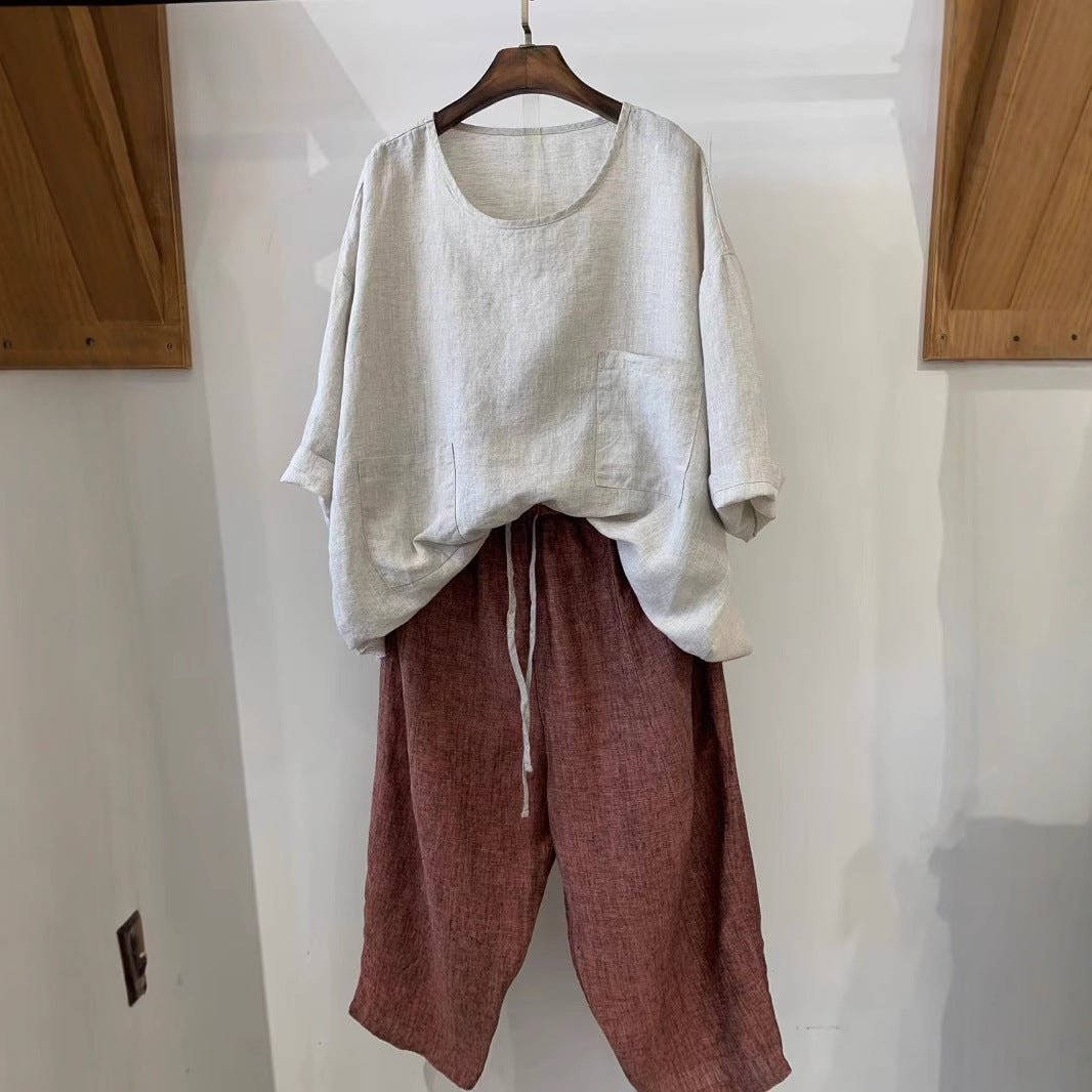 Mila | Lässige Leinen-Tunika-Tops mit aufgesetzten Taschen 3