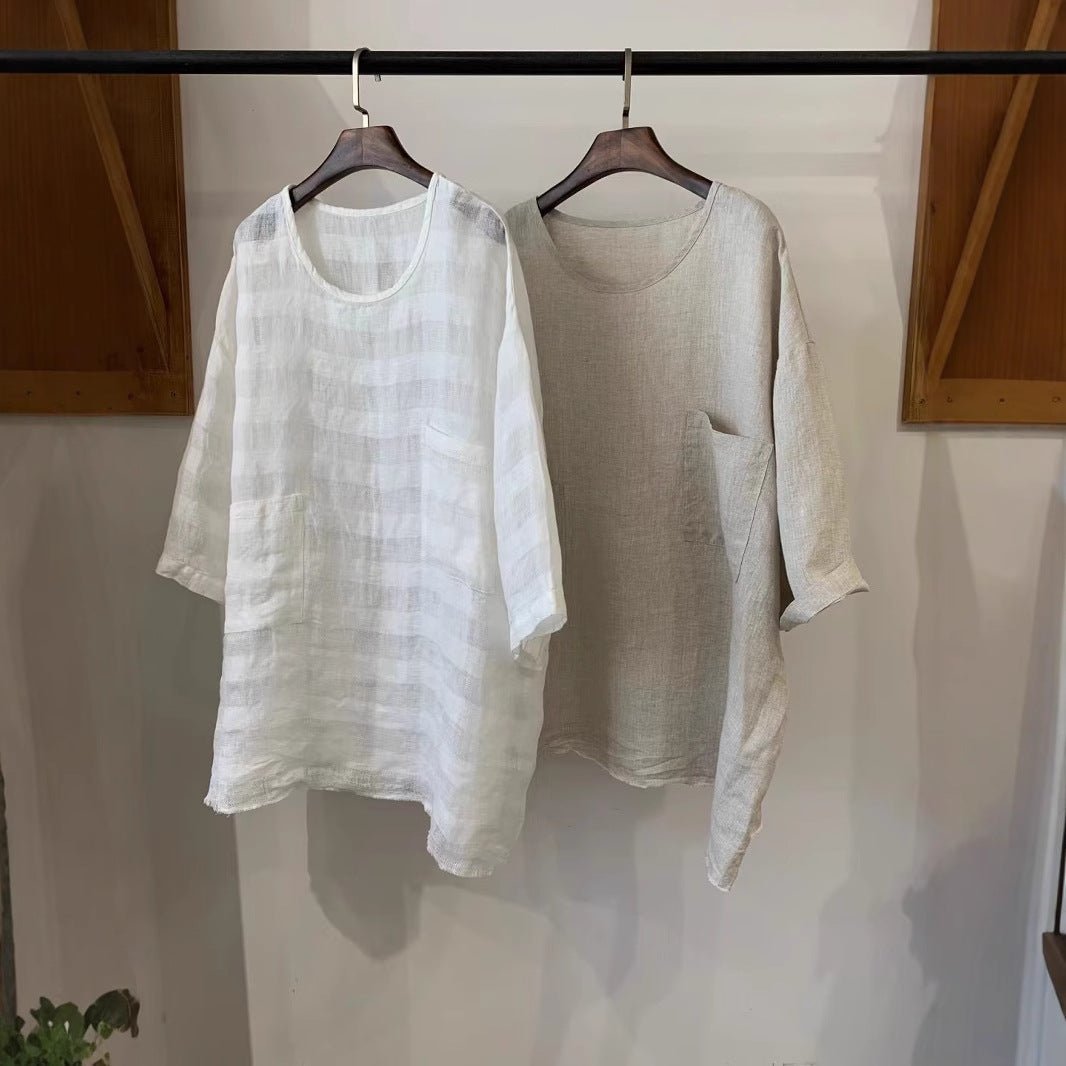 Mila | Lässige Leinen-Tunika-Tops mit aufgesetzten Taschen 4