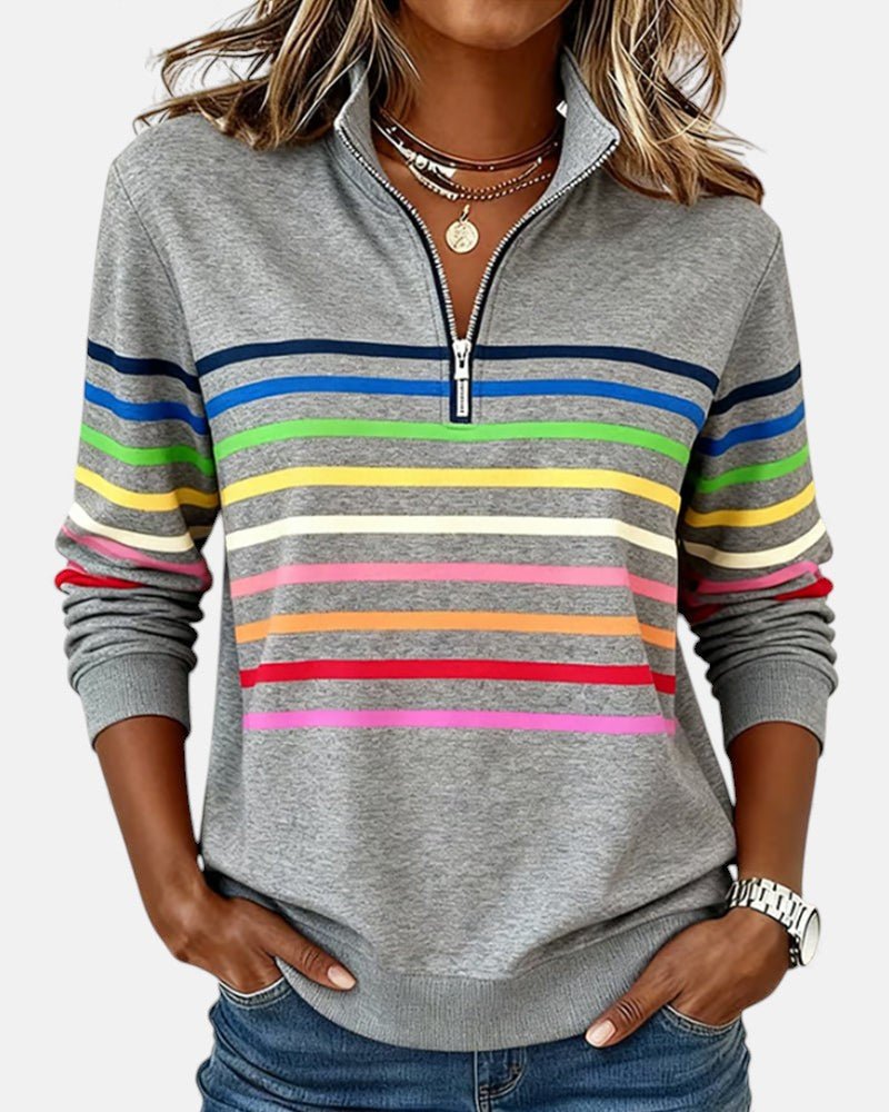 Mira | Bequemes, Gestreiftes & Lässiges Damen-Sweatshirt mit Viertelreißverschluss 0
