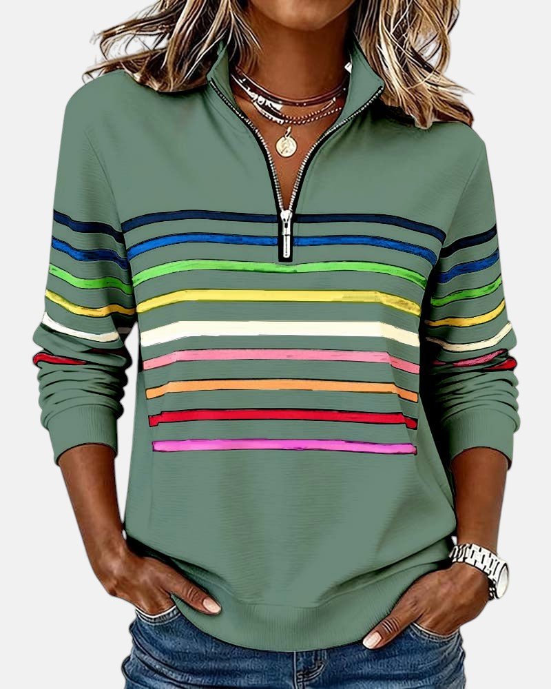Mira | Bequemes, Gestreiftes & Lässiges Damen-Sweatshirt mit Viertelreißverschluss 5