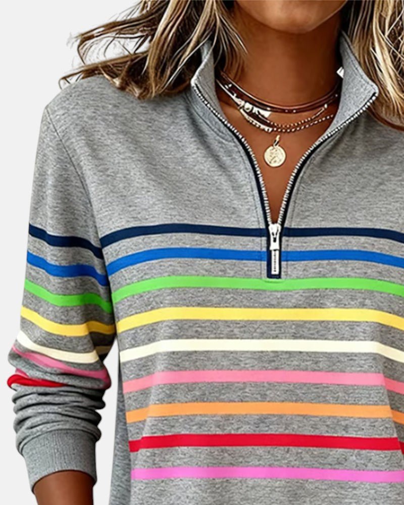 Mira | Bequemes, Gestreiftes & Lässiges Damen-Sweatshirt mit Viertelreißverschluss 6