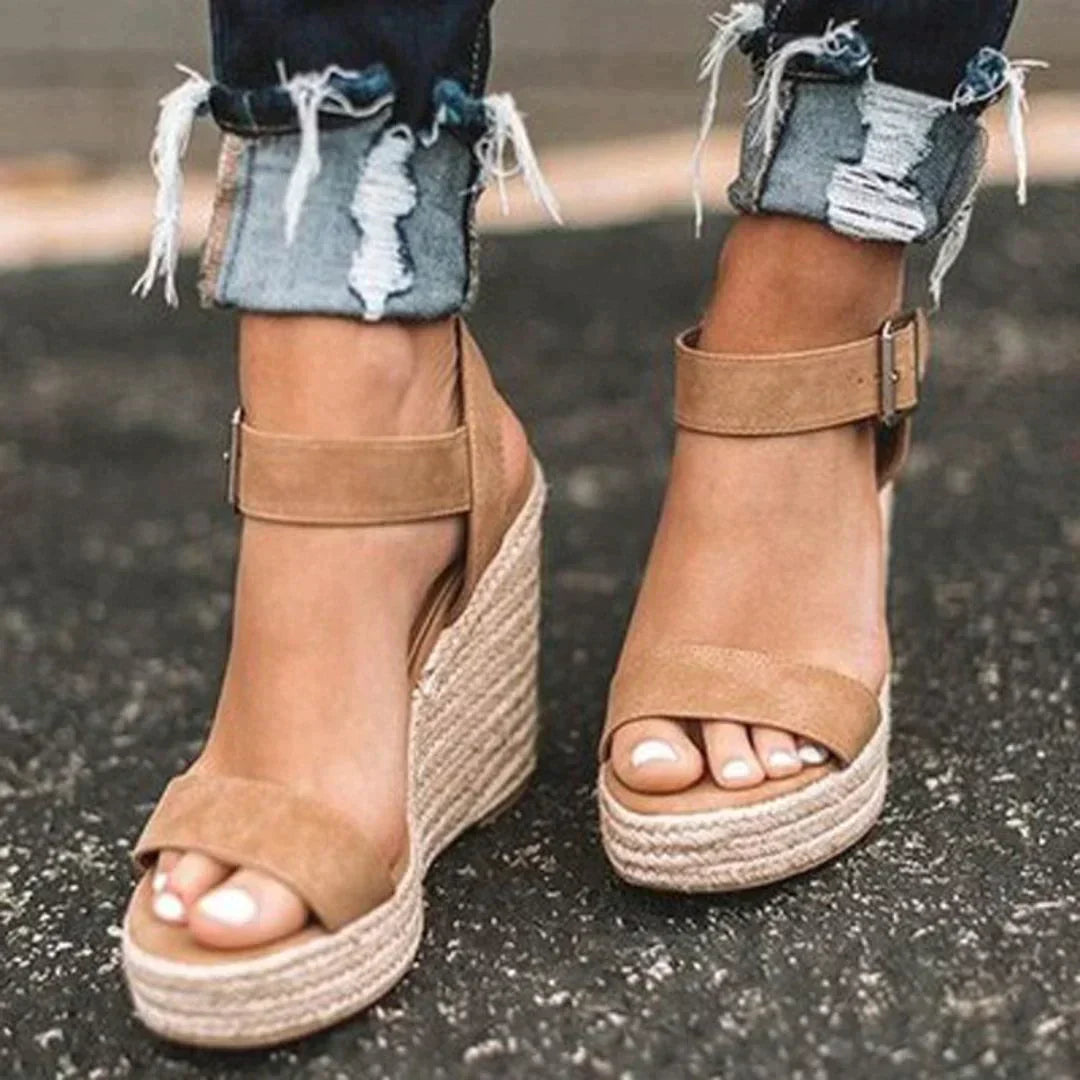Mira | Damen-Sandalen Gewebter Keilabsatz Verstellbare Schnalle Elegant 0