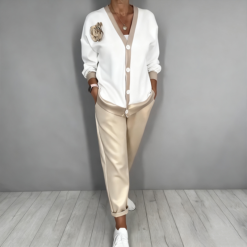 Mira | Elegantes, Vielseitiges Cardigan-Set mit Floralen Akzenten 3