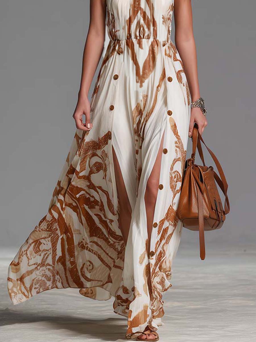 Mira | Luftiges Damen Maxikleid – Elegantes, Braunes Paisley-Design für den Sommer 5