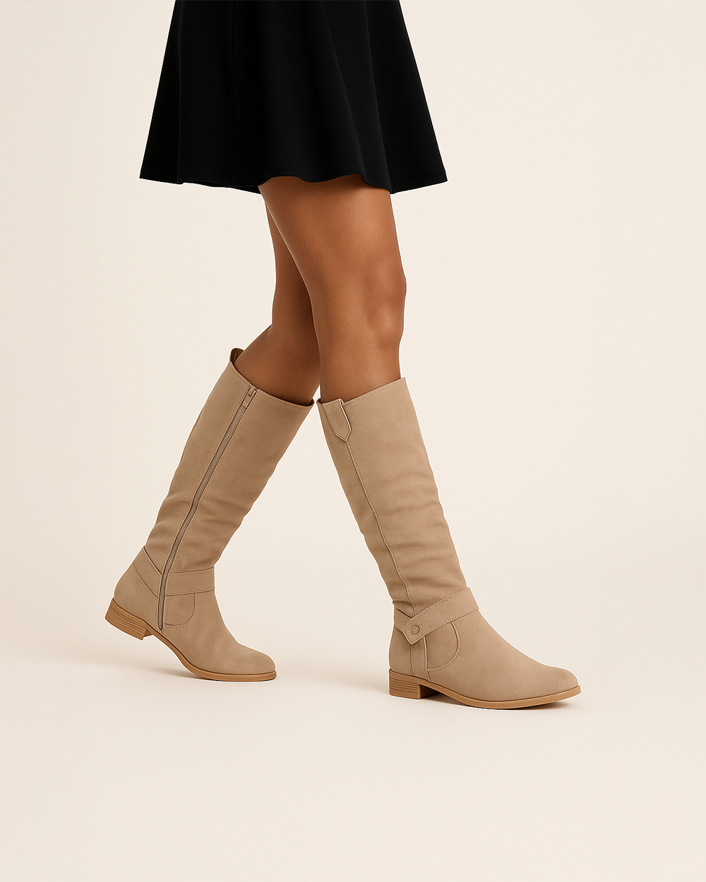 Flache kniehohe Stiefel mit Reißverschluss