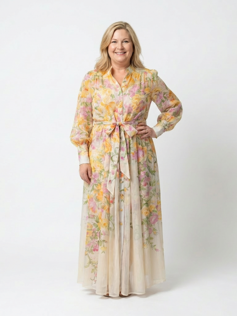 Mohn | Elegantes Maxikleid Langarm mit Blumenmuster für besondere Anlässe 3