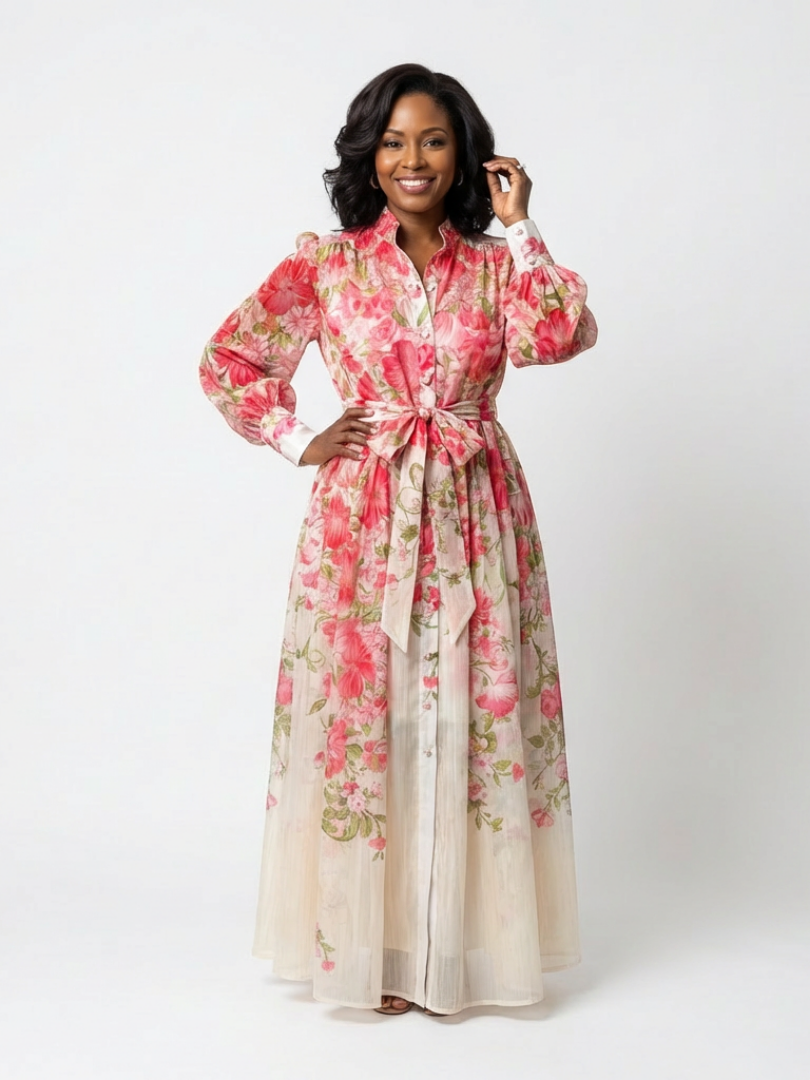Mohn | Elegantes Maxikleid Langarm mit Blumenmuster für besondere Anlässe 4