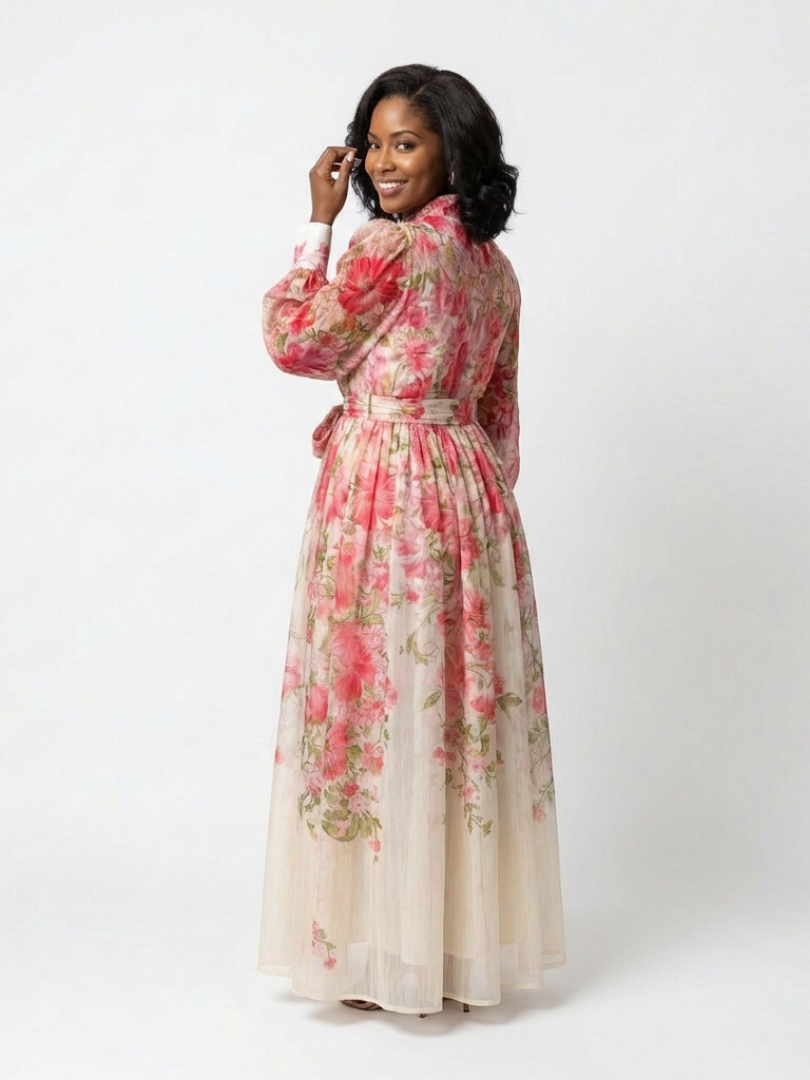 Mohn | Elegantes Maxikleid Langarm mit Blumenmuster für besondere Anlässe 5