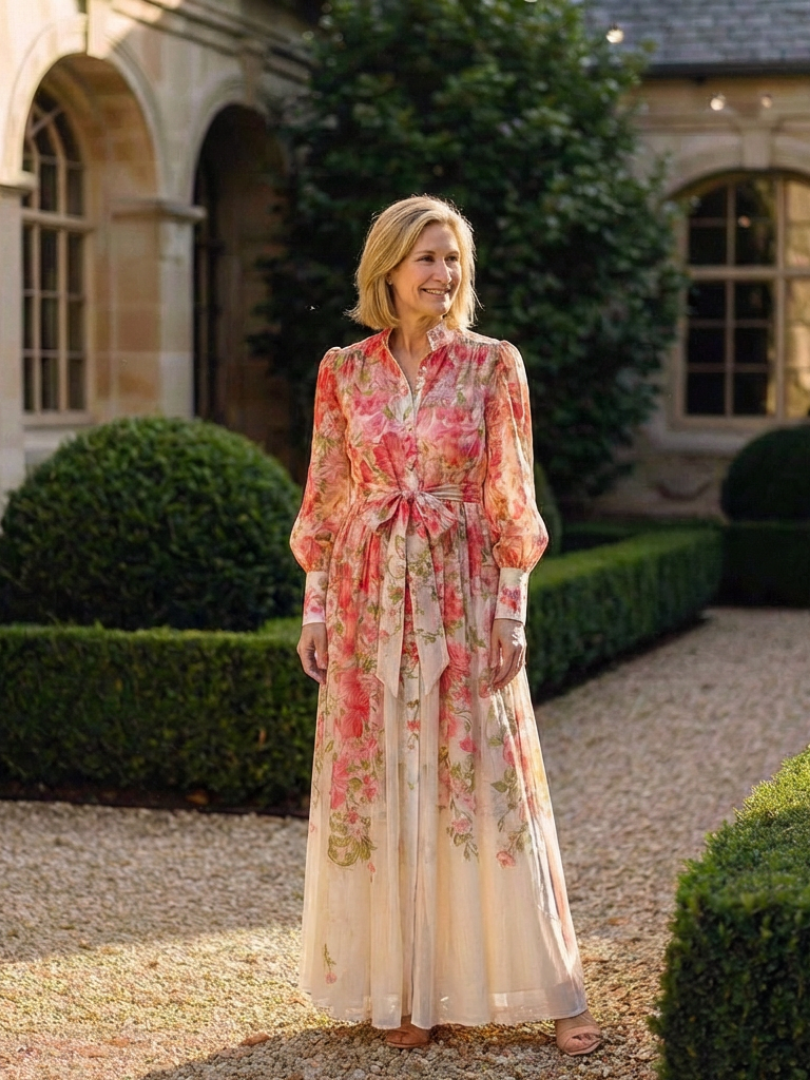 Mohn | Elegantes Maxikleid Langarm mit Blumenmuster für besondere Anlässe 6