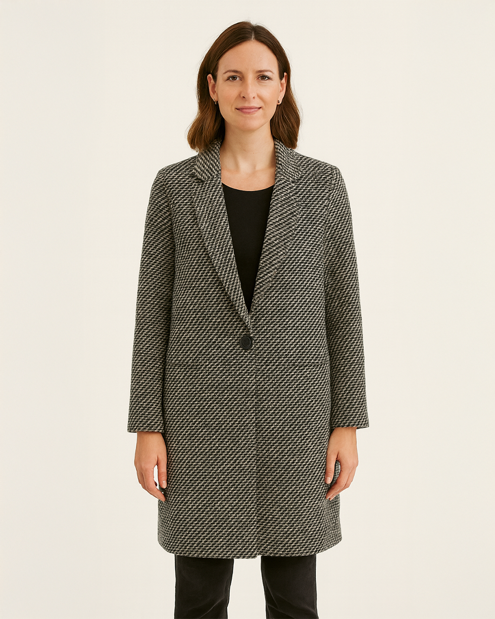 Langer Blazermantel mit Ein-Knopf-Verschluss