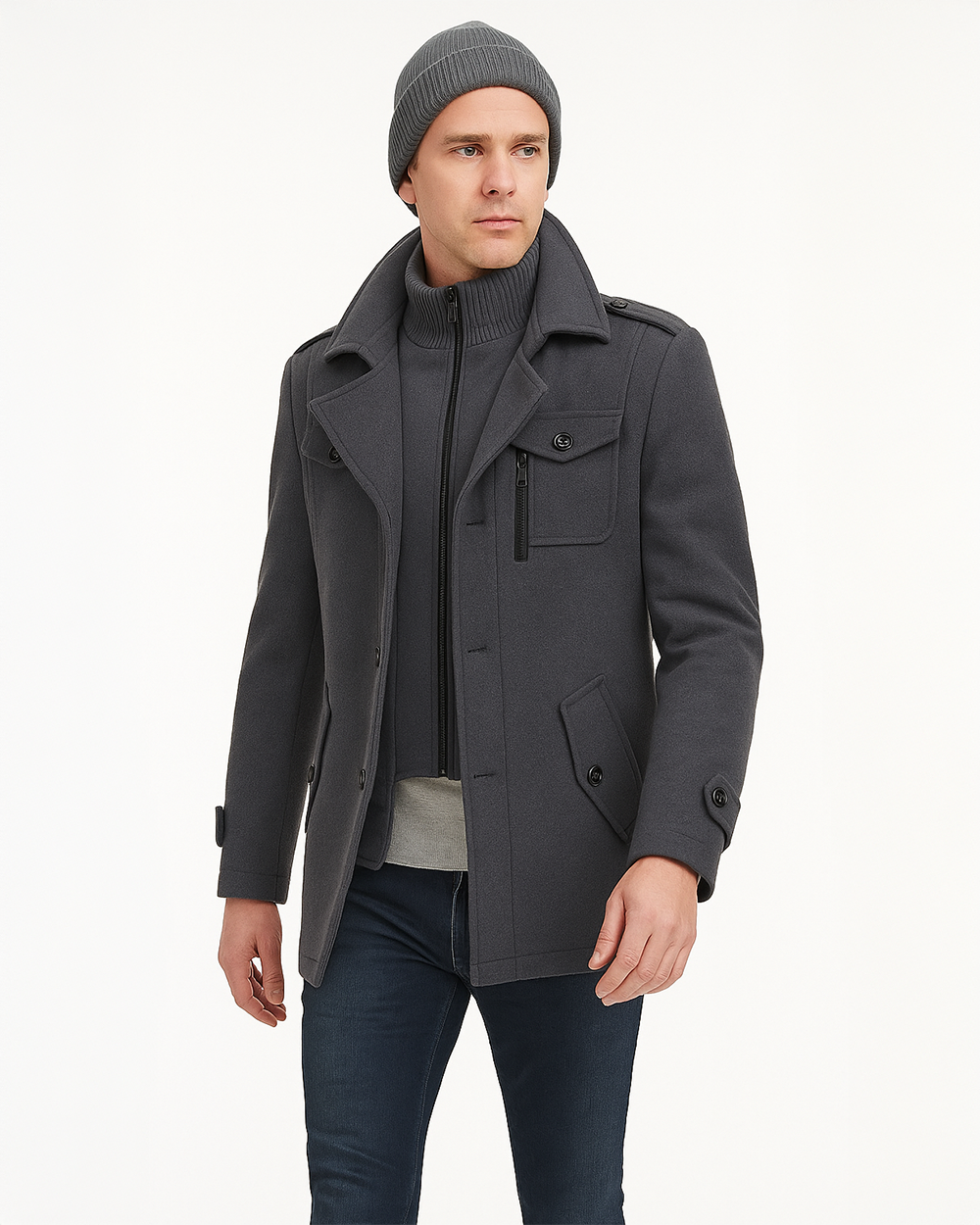 Warmer Kurzmantel mit doppelter Frontpartie