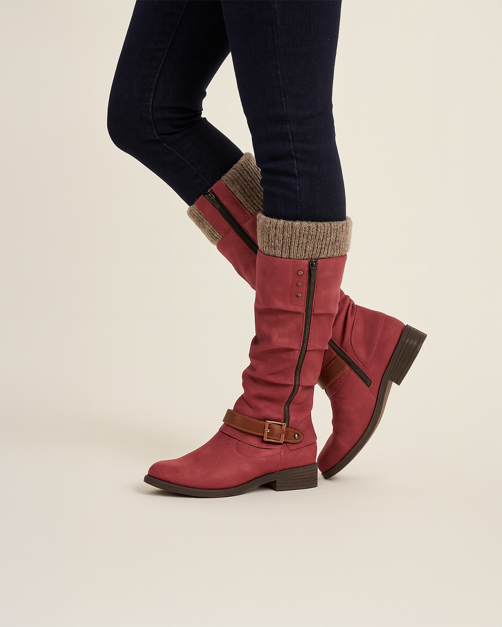 Winterstiefel mit Zierschnalle und Strickumschlag