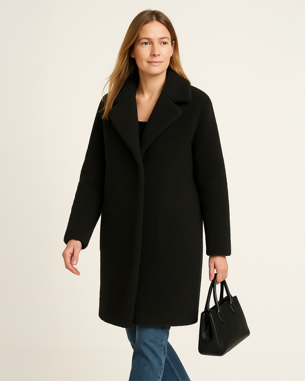 Langer Teddy Mantel mit Reverskragen